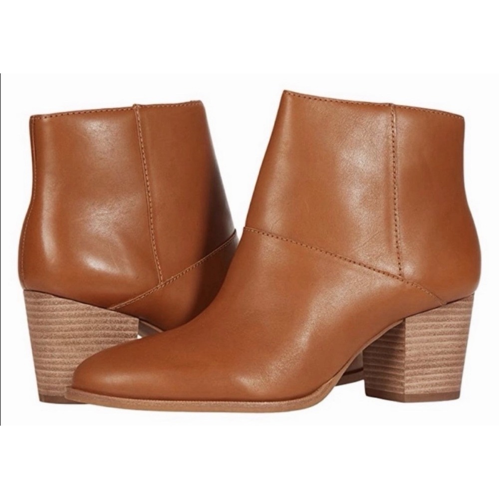 Madewell The Rosie Ankle Boots 9.5 Women English Leather Camel Wood Heel Almond